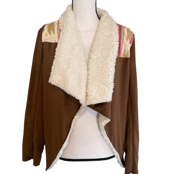 Judith March Jackets & Blazers - Judith March Boho Southwestern Faux Suede Shearling Open Front Jacket size S